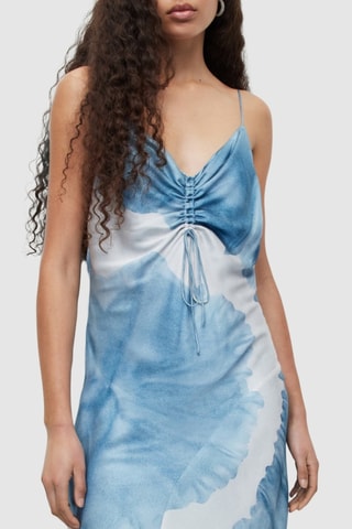 Vestido assimétrico em seda tie and dye - Azul