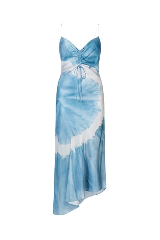 Vestido assimétrico em seda tie and dye - Azul
