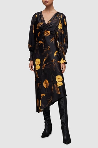 Vestido midi em seda - Preto