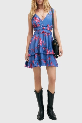 Vestido com folhos - Azul