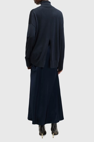 Vestido comprido 2 em 1 em lã - Azul-marinho