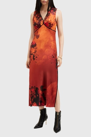 Vestido midi em seda - Laranja