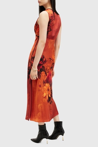 Vestido midi em seda - Laranja