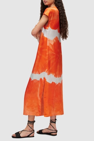 Vestido midi tie and dye em seda - Laranja