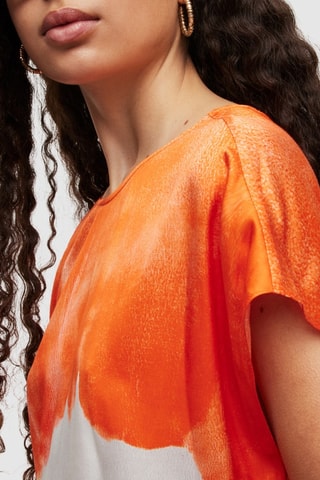 Vestido midi tie and dye em seda - Laranja