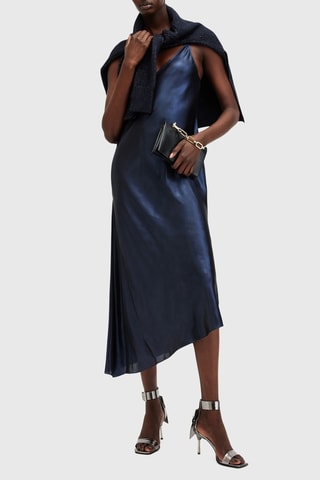 Vestido midi 2 em 1 em lã e alpaca - Azul-marinho