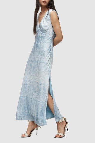 Vestido comprido em seda - Azul-claro