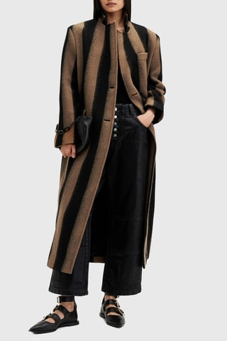 Manteau oversize en laine vierge - Marron et noir