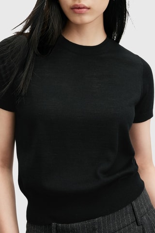 Top regular em lã mérino - Preto
