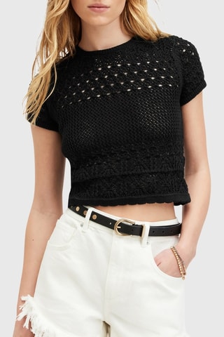 Crop top slim em algodão biológico - Preto