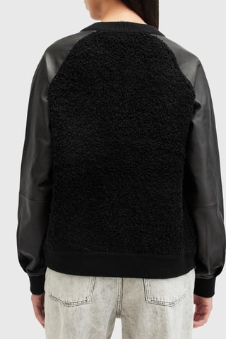 Veste regular en laine et cuir - Noir