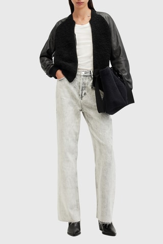 Veste regular en laine et cuir - Noir