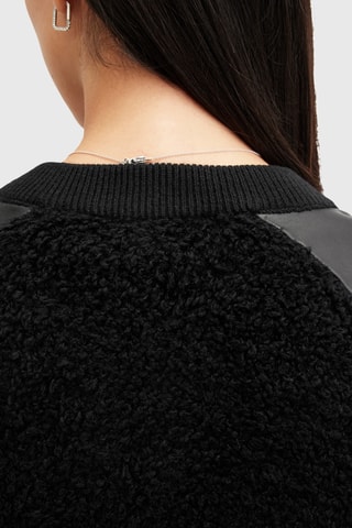 Veste regular en laine et cuir - Noir