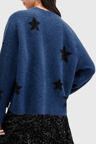 Camisola regular em lã e alpaga - Azul-escuro