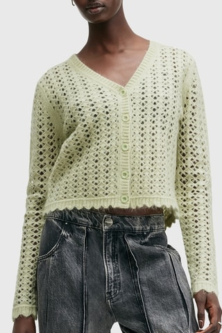 Casaco de malha regular em lã e mohair - Verde-água