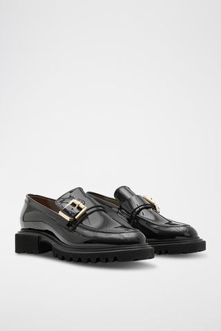 Mocassins com plataforma em couro envernizado - Preto