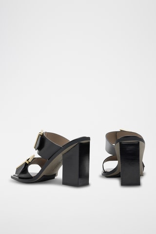 Mules de salto em couro - Preto
