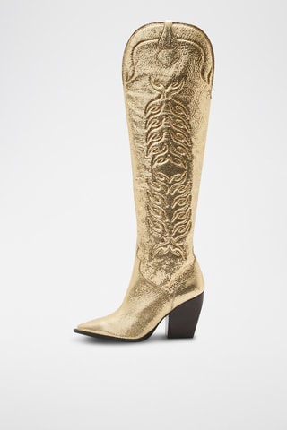 Botas acima do joelho em couro - Dourado