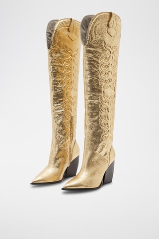 Botas acima do joelho em couro - Dourado