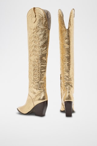 Botas acima do joelho em couro - Dourado