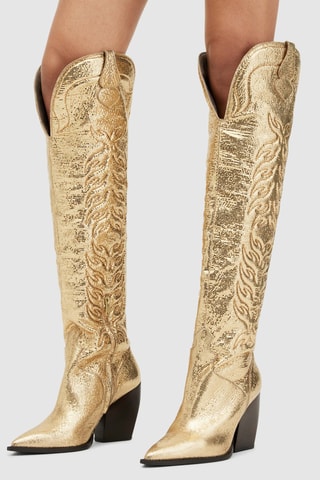 Botas acima do joelho em couro - Dourado