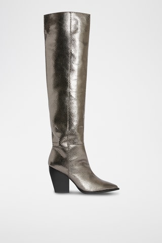 Botas acima do joelho em couro - Prateado