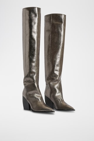 Botas acima do joelho em couro - Prateado