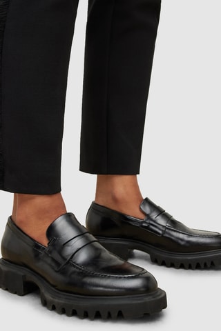 Mocassins com plataforma em couro - Preto