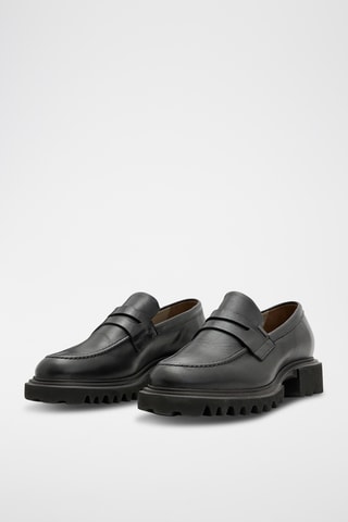 Mocassins com plataforma em couro Flavin - Preto