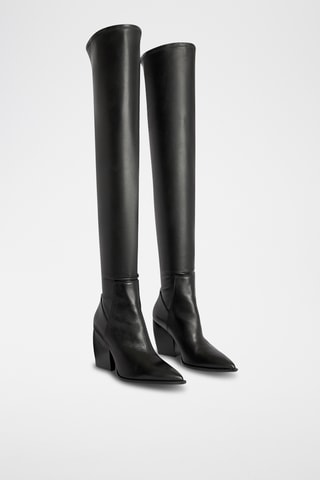 Botas acima do joelho em couro Mindy - Preto