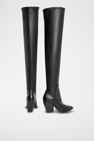 Botas acima do joelho em couro Mindy - Preto