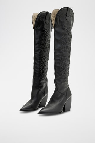 Botas acima do joelho em couro Ellies - Preto