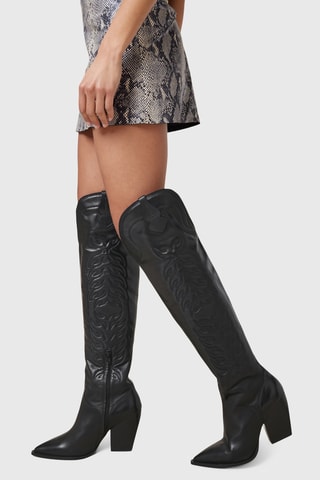 Botas acima do joelho em couro Ellies - Preto
