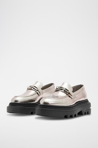 Mocassins com plataforma em couro - Prateado
