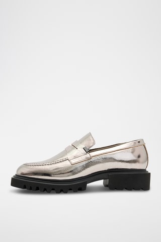 Mocassins com plataforma em couro - Prateado
