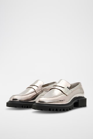 Mocassins com plataforma em couro - Prateado