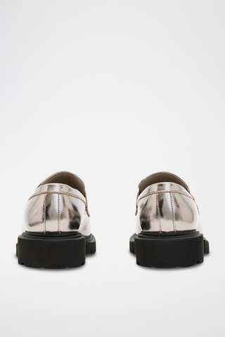 Mocassins com plataforma em couro - Prateado