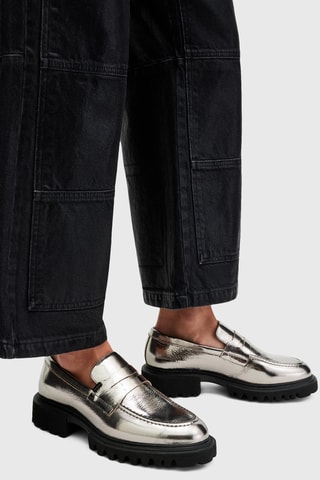Mocassins com plataforma em couro - Prateado