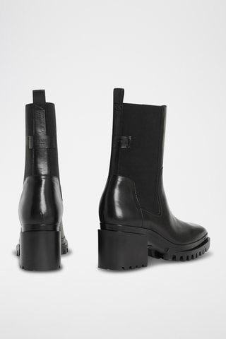 Botins Chelsea em couro - Preto