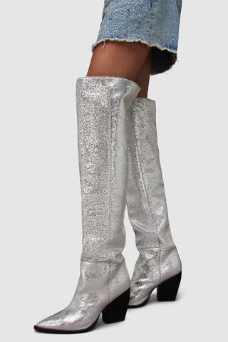 Botas acima do joelho em couro - Prateado