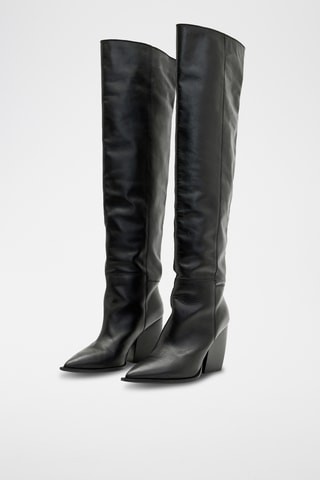 Botas acima do joelho em couro - Preto