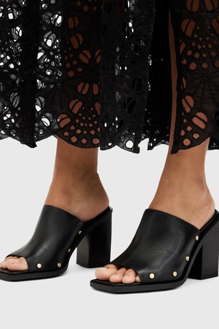 Mules de salto em couro - Preto