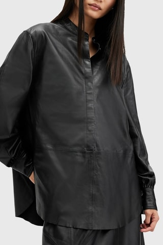 Camisa regular em couro de cordeiro - Preto