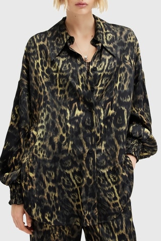 Camisa regular de seda - Castanho