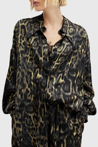 Camisa regular de seda - Castanho