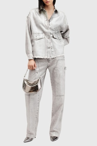 Sobrecamisa oversize em ganga e em algodão biológico - Prateado