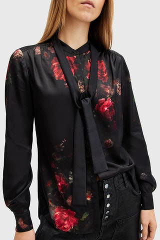 Camisa regular de seda - Preto