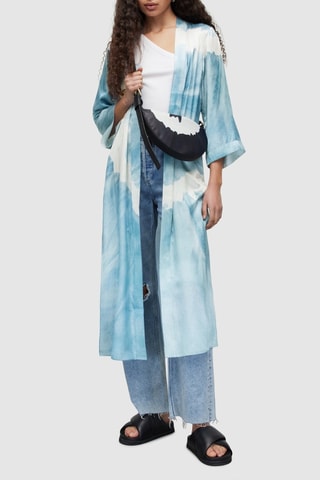 Quimono tie and dye em seda - Azul-claro
