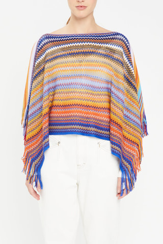 Poncho en laine Bleu et orange