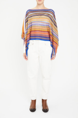 Poncho en laine Bleu et orange